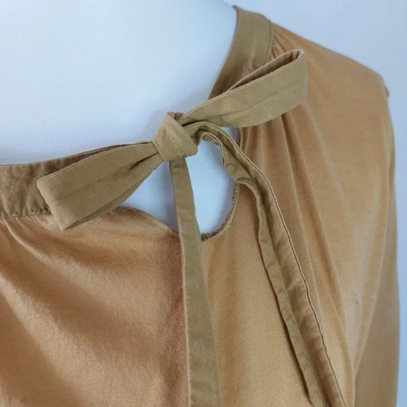 COS Mustard Yellow Side Tie Neck 3/4 Sleeve Relaxed Top Size M 100% Cotton Light - Picture 3 of 10